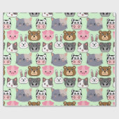 漫画の頭のパターン.w緑BG ラッピングペーパー (フラット)