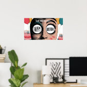 漫画の顔の大きな目のハッピーバースデー ポスター (ホームオフィス)