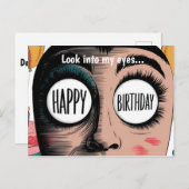 漫画の顔　大きな目　目の中にハッピーバースデー ポストカード (正面/裏面)