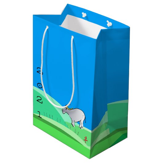 漫画の風景中国の牛の新年〔占星術の〕十二宮図MGB ミディアムペーパーバッグ (裏面アングル)