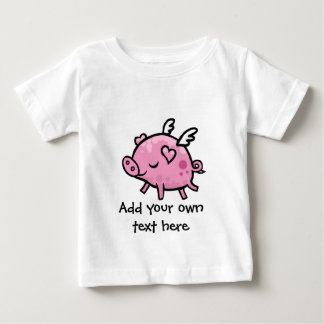 漫画の飛んでいるなブタのカスタマイズ可能な文字 ベビーTシャツ