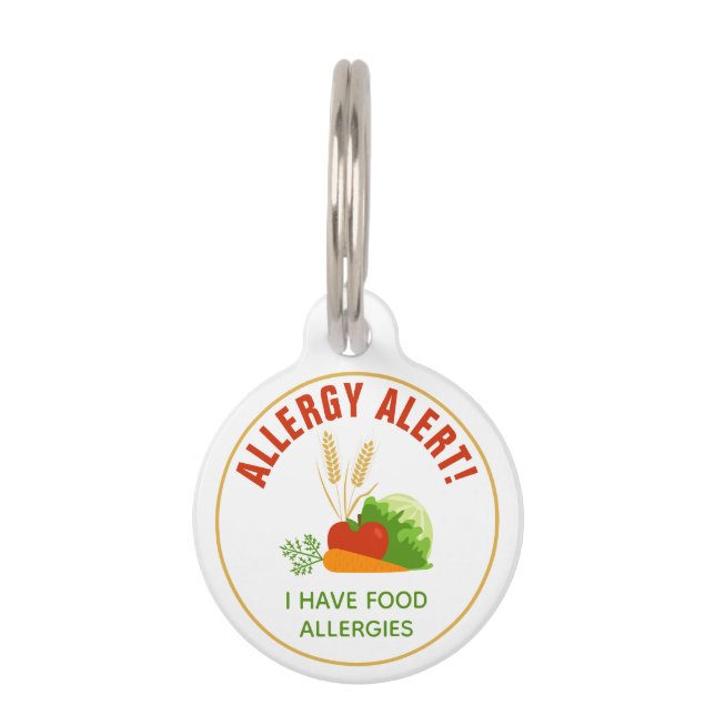 漫画の食べ物に対する食物アレルギー図解入りの、写真付きの警報 ペット　ネームタグ (正面)