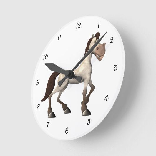 漫画の馬 ラウンド壁時計 (傾斜)