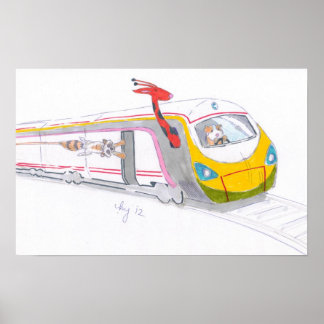 漫画の高速列車ギニアキリンアライグマ ポスター