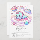 漫画の魔法の恐竜の赤ちゃんシャワー 招待状 (正面/裏面)