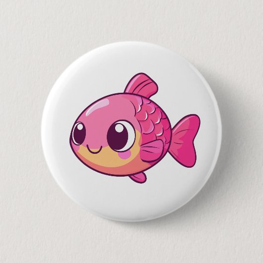 漫画の魚のイラストレーション 缶バッジ (正面)