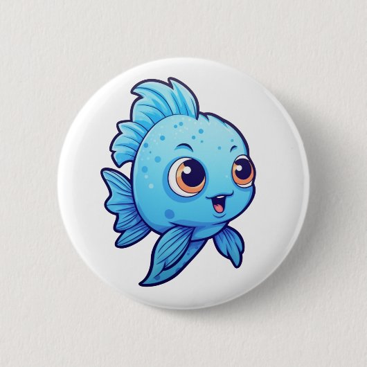 漫画の魚のイラストレーション 缶バッジ (正面)