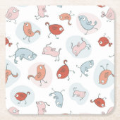 漫画の鳥が付いているパターン スクエアペーパーコースター (正面)