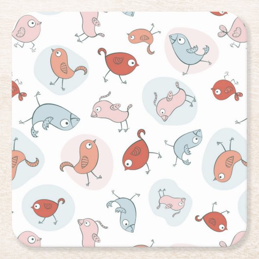 漫画の鳥が付いているパターン スクエアペーパーコースター (正面)