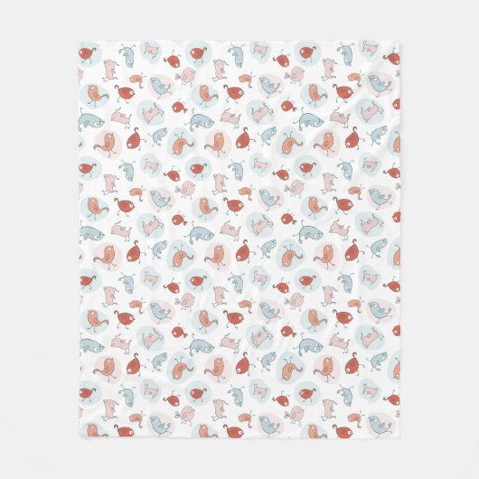 漫画の鳥が付いているパターン フリースブランケット (正面)