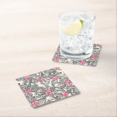漫画の鳥が付いている花パターン スクエアペーパーコースター (インサイチュ)