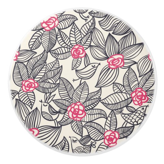 漫画の鳥が付いている花パターン セラミックノブ (正面)