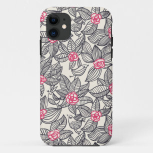漫画の鳥が付いている花パターン iPhone 11 ケース