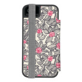 漫画の鳥が付いている花パターン INCIPIO iPhoneウォレットケース (フォリオ裏面)