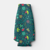 漫画の鳥と花のパターン ボトルクーラー (正面)