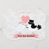 漫画の鳥結婚のカップルの招待 招待状 (正面/裏面)