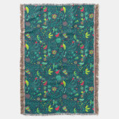 漫画の鳥2が付いている花パターン スローブランケット (正面縦)