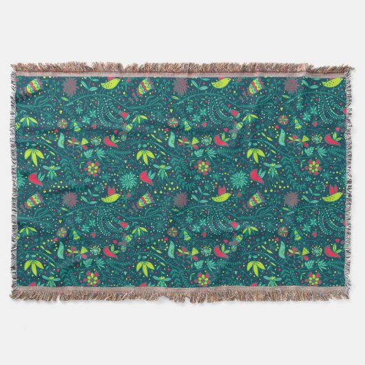 漫画の鳥2が付いている花パターン スローブランケット (正面)