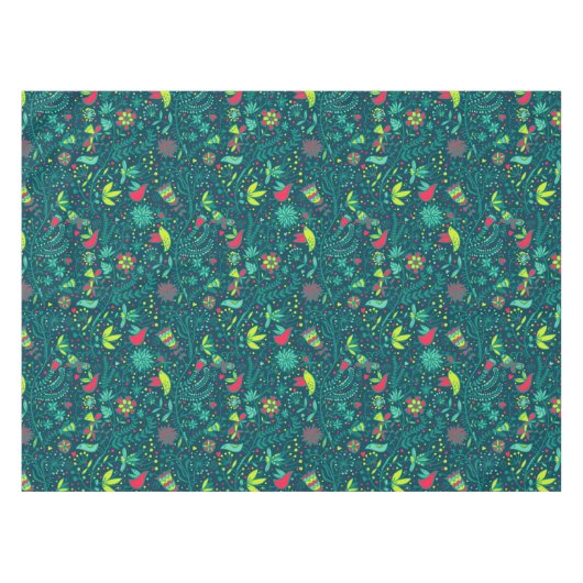 漫画の鳥2が付いている花パターン テーブルクロス (正面(横))