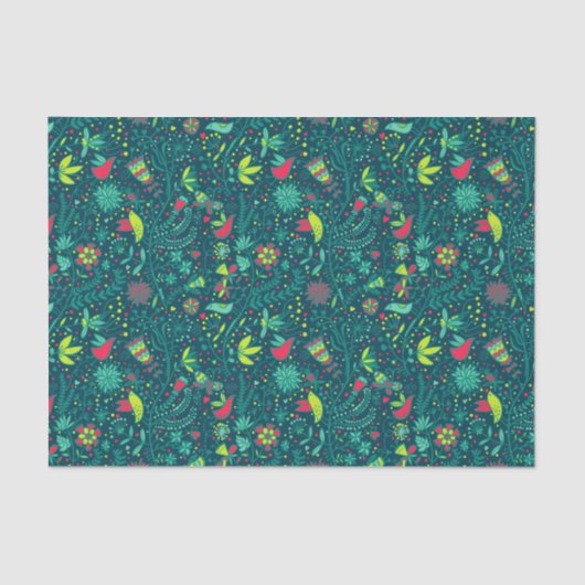 漫画の鳥2が付いている花パターン 薄葉紙 (正面)