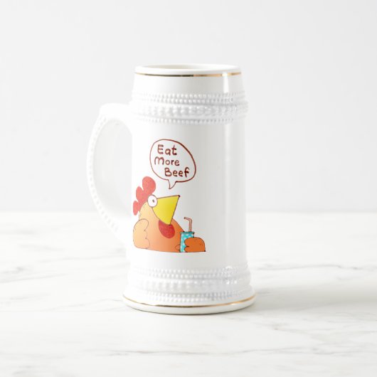 漫画の鶏のマグ|の鶏は食べますより多くのビーフを言います ビールジョッキ (正面左)