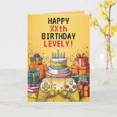 漫画の黄色と赤のゲームコントローラケーキ誕生日 カード (黄色い花)