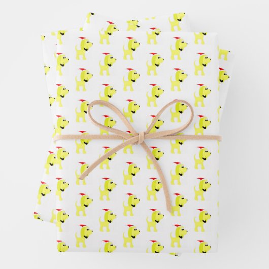 漫画の黄色の犬のディバドッグクリスマス ラッピングペーパーシート (インサイチュ)
