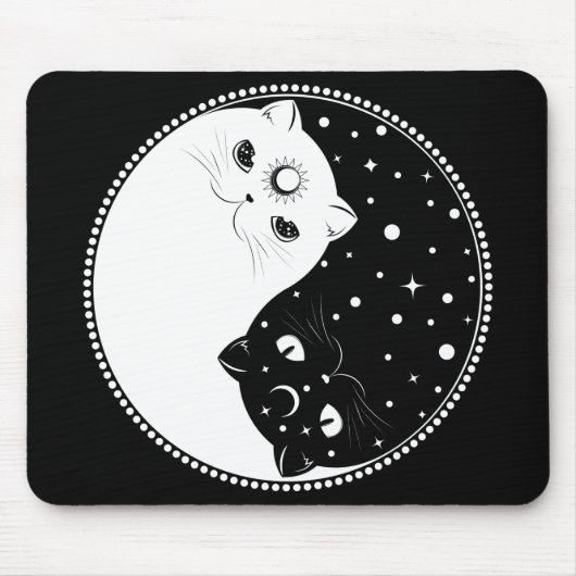 漫画の黒猫と白猫、陰陽のサイン マウスパッド (正面)
