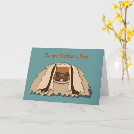 漫画のPekingese犬の母の日カードテンプレート カード (黄色い花)