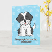 漫画のShihTzuの挨拶状 カード (黄色い花)