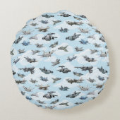 漫画のWarplanesパターンのファブリック ラウンドクッション (裏面)
