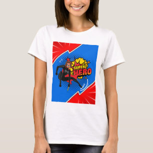 漫画はっきりしたスタイルスーパーヒーローアクションデザイン Tシャツ