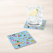 漫画は可愛い青い子供の漫画の名前を輝かせる スクエアペーパーコースター (インサイチュ)