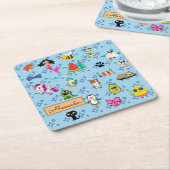 漫画は可愛い青い子供の漫画の名前を輝かせる スクエアペーパーコースター (アングル)