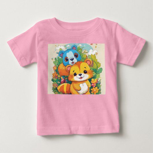 漫画よくはしゃぐのピンク子供へトップ ベビーTシャツ (正面)