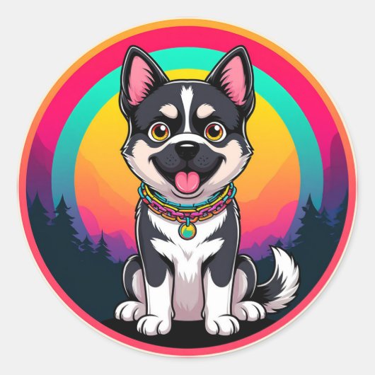 漫画よくはしゃぐ犬 ラウンドシール (正面)