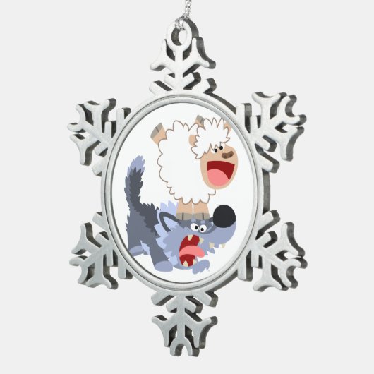 漫画よくはしゃぐ羊とオオカミのピューターオーナメント スノーフレークピューターオーナメント (右)