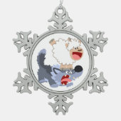 漫画よくはしゃぐ羊とオオカミのピューターオーナメント スノーフレークピューターオーナメント (正面)