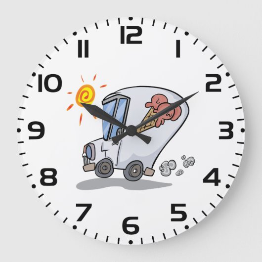 漫画アイスクリームトラックおもしろい夏デザート ラージ壁時計 (正面)