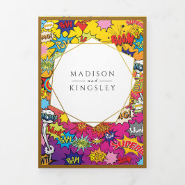 漫画アポップ・アートのート💥🎨スピーチバブルズ結婚グラフィティ 三つ折り招待状