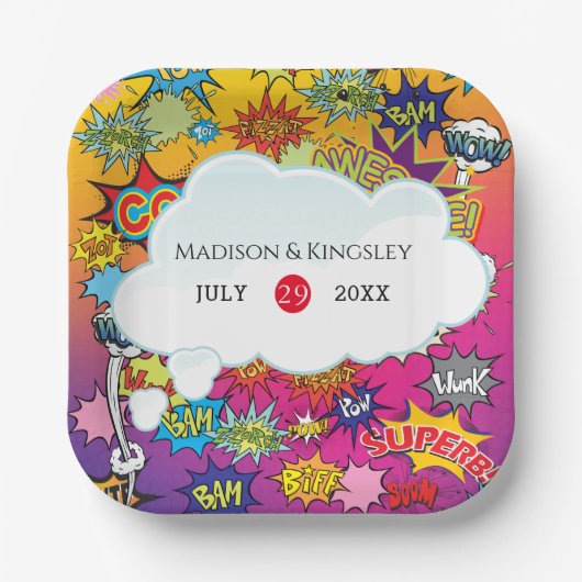 漫画アポップ・アートのート💥🎨ズ結婚グラフィティ ペーパープレート (正面)