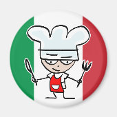 漫画イタリアンと旗を持つシェフ冷蔵庫用マグネット マグネット (正面)