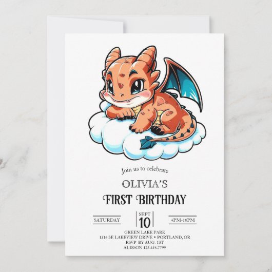 漫画エレガンスデジタルドラゴン1st誕生日 招待状 (正面)