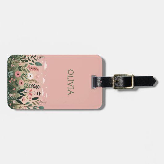 漫画エレガントの野草のフローラパーソナライズされた ラゲッジタグ (正面横)