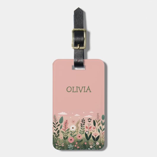 漫画エレガントの野草のフローラパーソナライズされた ラゲッジタグ (正面縦)