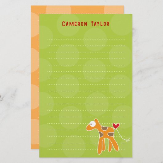 漫画オレンジのキリン子供のドットありがとう 便箋 (正面/裏面)