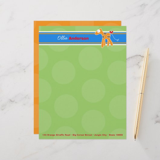 漫画オレンジのキリン緑のドット子供のおもしろい レターヘッド (正面/裏面インサイチュ)