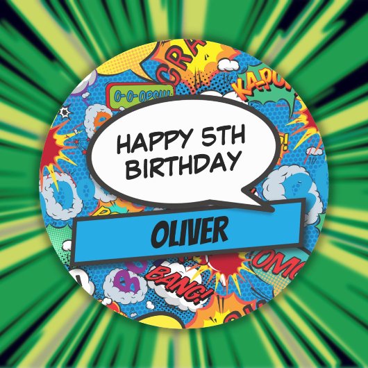 漫画カスタムブックスーパーヒーローバースデーパーティーブルー ラウンドシール