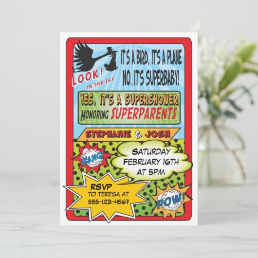 漫画カスタムブックベビーシャワー招待状 招待状 (スタンド正面)