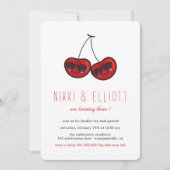 漫画カッコいいパーティーさくらんぼツインズ誕生日写真 招待状 (正面)